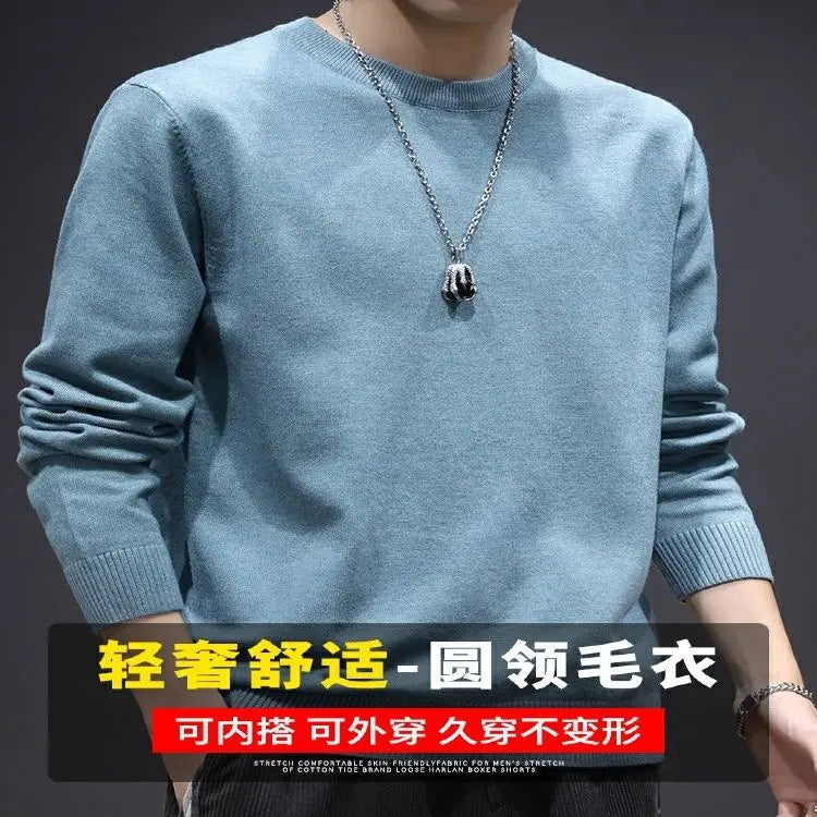 Sweater Men's Young Knitted Solid Color Casual Pullover Round Neck Sweaters