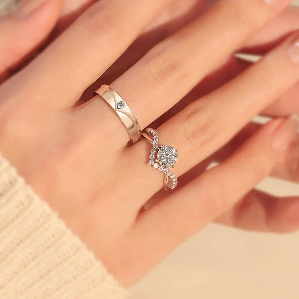V-Shape 1 Ct. Adjustable Couple Ring Copper Plated Platinum Men Women 2 PCS Overlap Opening Wedding Finger Jewelry Drop Shipping