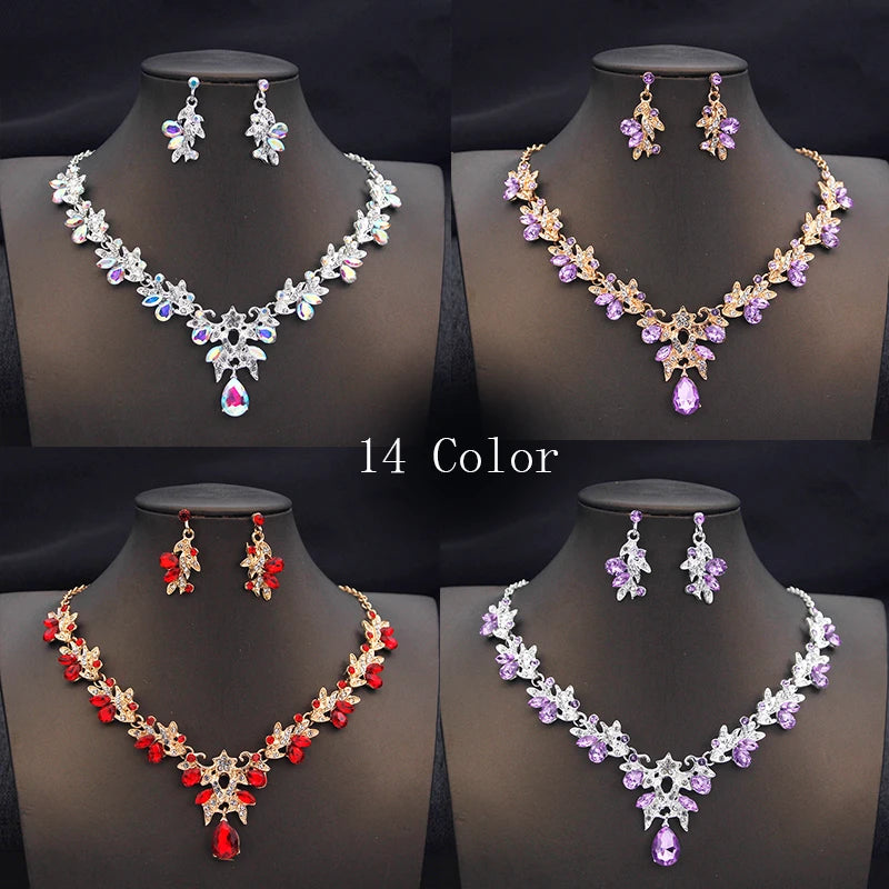 14 Color Fashion Necklace Sets for Women Waterdrop Collar Choker Necklace Earring Jewelry Set for Prom Birthday Bridal Wedding