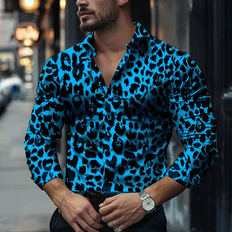 Fashion Men's Long-sleeved Shirts Leopard Pattern 3D Printed Single-breasted Shirts Casual Party Shirts Tops Men's Clothing