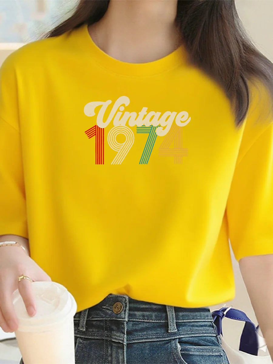 Letter 1974 Print T-Shirt for Women - Summer Comfort Top - Outdoor Short Sleeve - Fashionable Women's Clothing