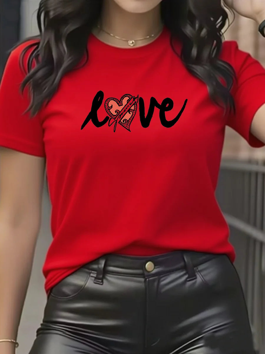 Summer women's fashionable 100% cotton comfortable casual LOVE letter pattern sports round-neck short-sleeved T-shirt top