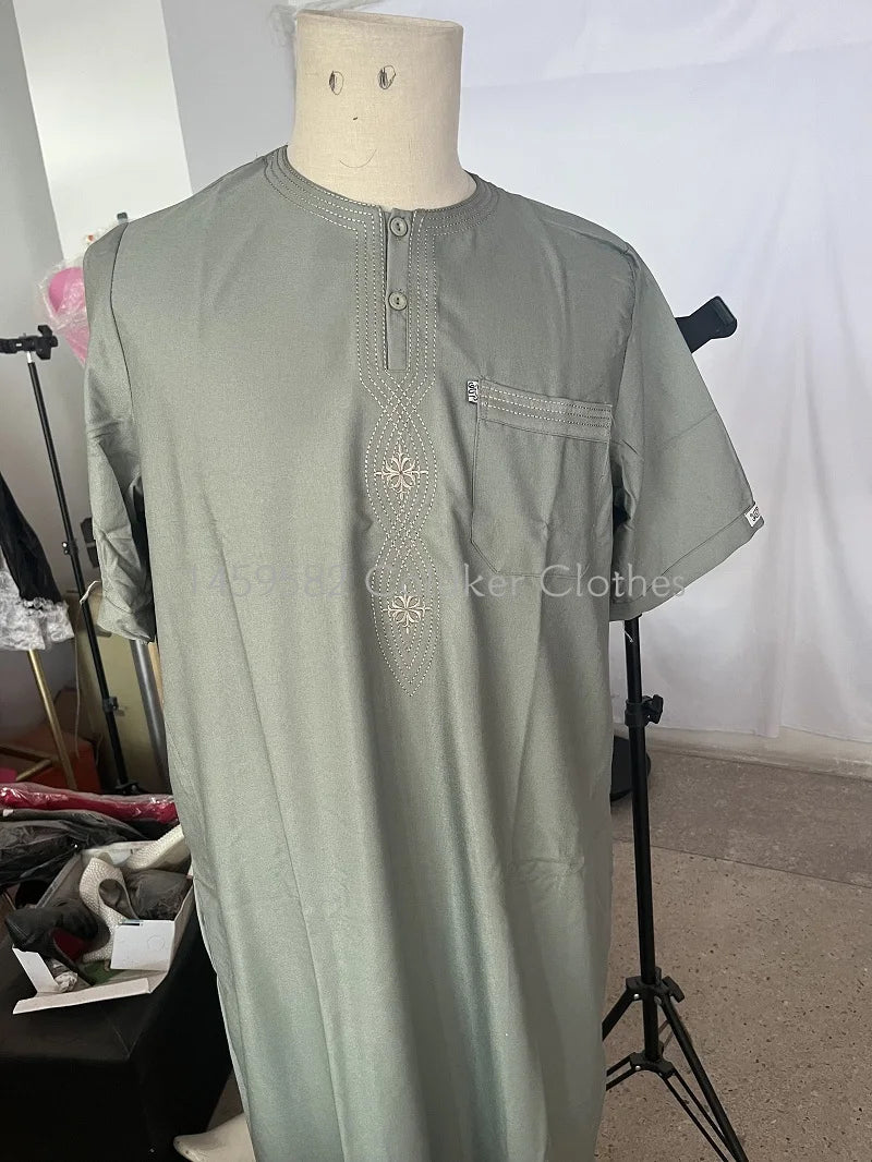 Muslim Abaya Islamic Clothing Men Kaftan Pakistan Muslim Saudi Arabia Djellaba Islam Clothing Afghan Short sleeved Robe Thobe
