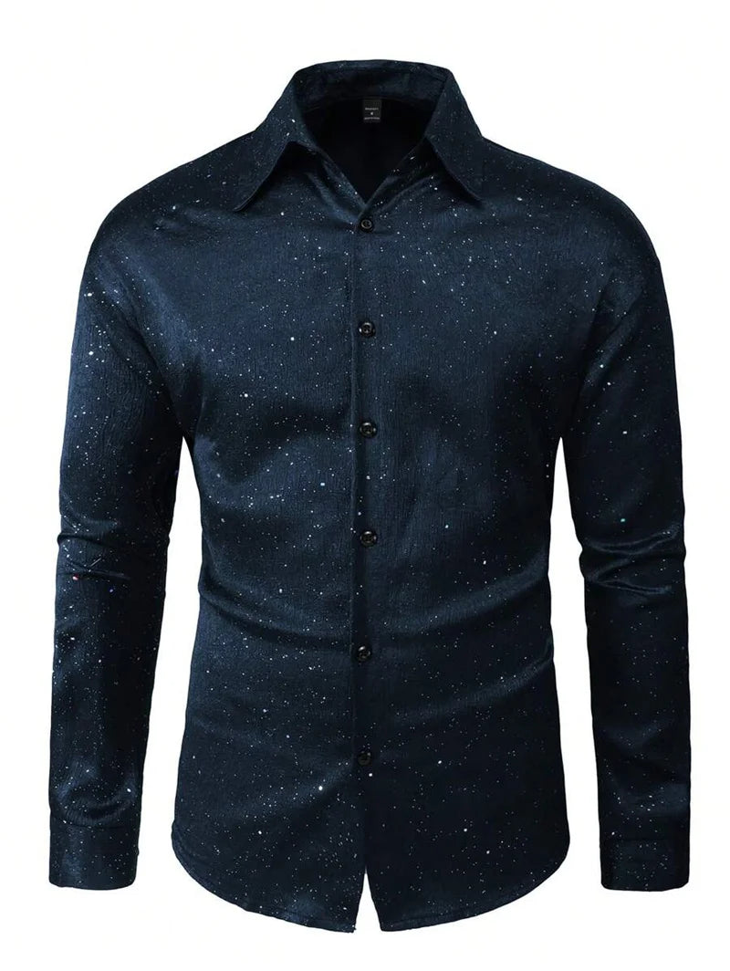 2025 men's shirt business button shirt summer long sleeved lapel vacation shirt fashionable temperament casual top