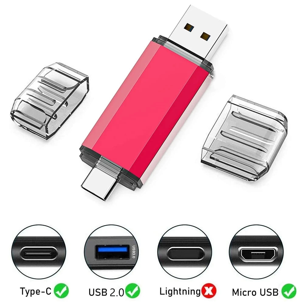 BINFUL 2NI1 TYPE-C USB 2.0 Flash Drive 2TB 1TB 512GB High speed Pen drive with key chain Memory stick Creative Business gift U d