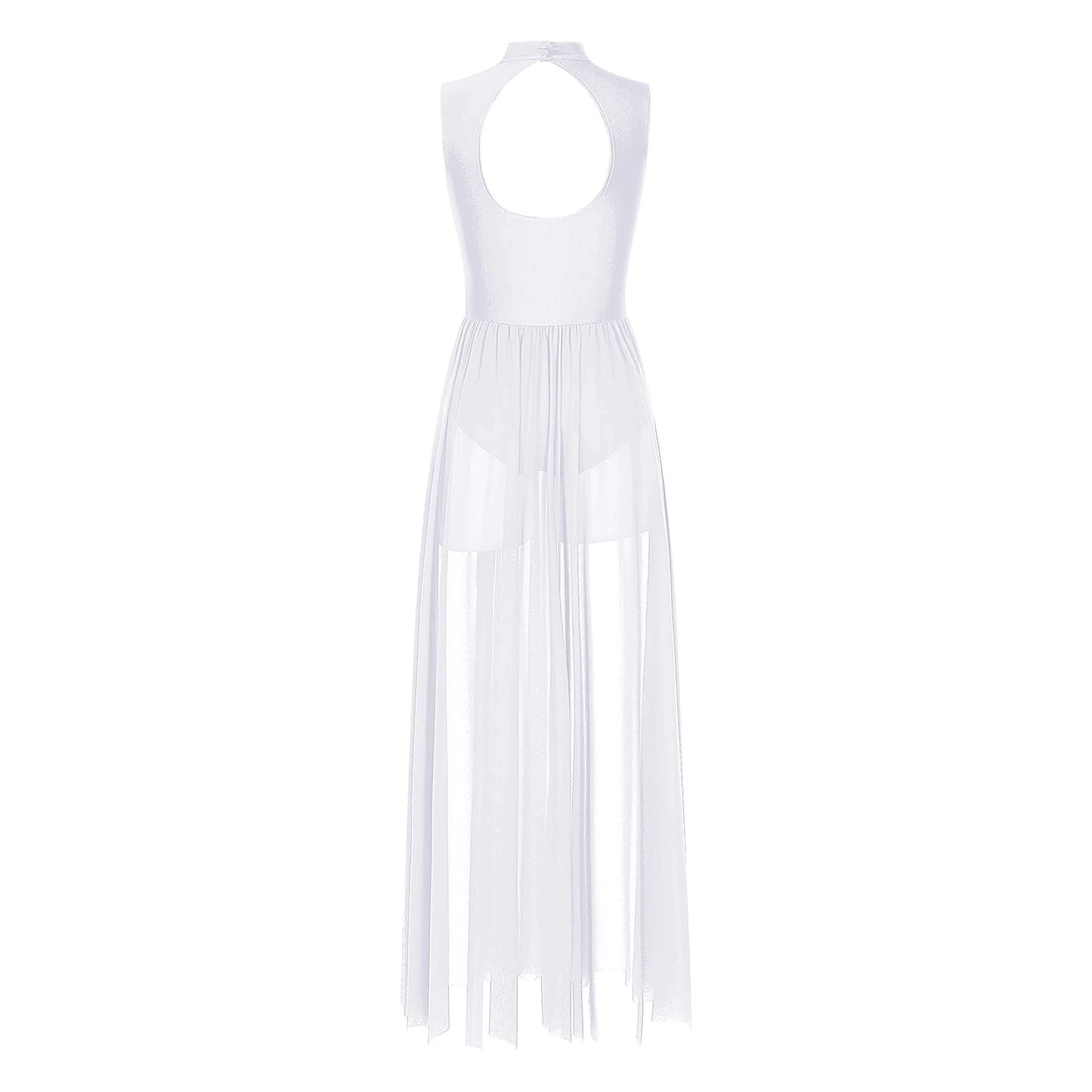 Womens Lyrical Dance Long Dress Cutout Back Full Length Overlay Leotard Costume Lady Latin Rumba Tango Maxi Dress Dancewear