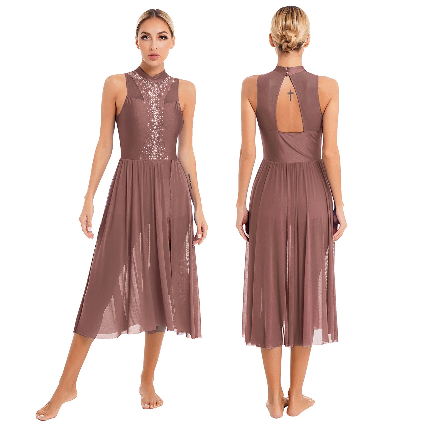 Womens Lyrical Dance Long Dress Cutout Back Full Length Overlay Leotard Costume Lady Latin Rumba Tango Maxi Dress Dancewear