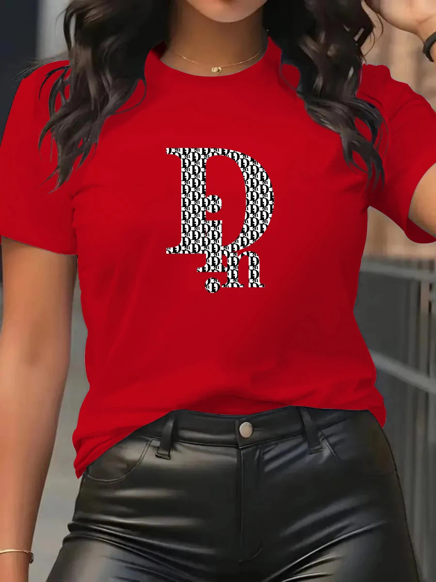 Din Women's T-Shirt Fashion Casual Crew Neck Short Sleeve Cotton Tees Tops Summer Streetwear Luxury Brand T-shirt