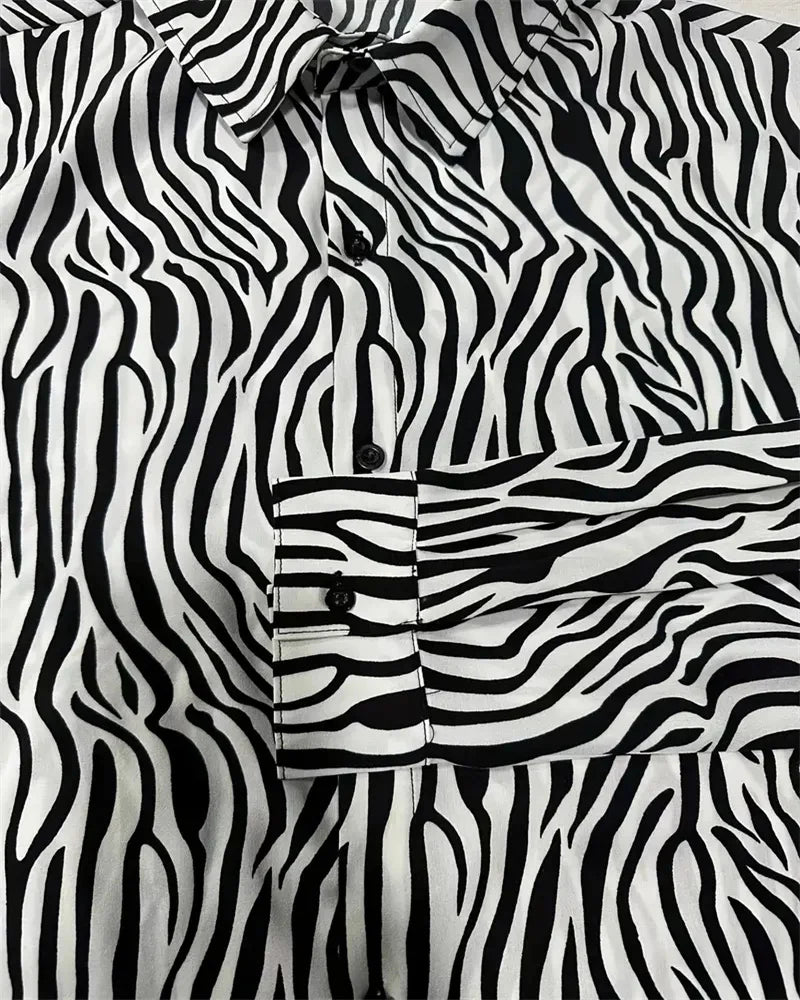 2024 Fashion Leopard Print Men's Long Sleeve Shirt Fashion Casual Button Lapel Tops Men's Spring  Autumn Top Men's Shirt