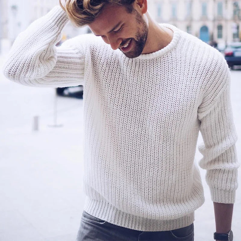 Men's Sweater for Autumn and Winter, European and American Fashion, Pullover, Solid Color, Knitted, Simple Inner Wear Sweater