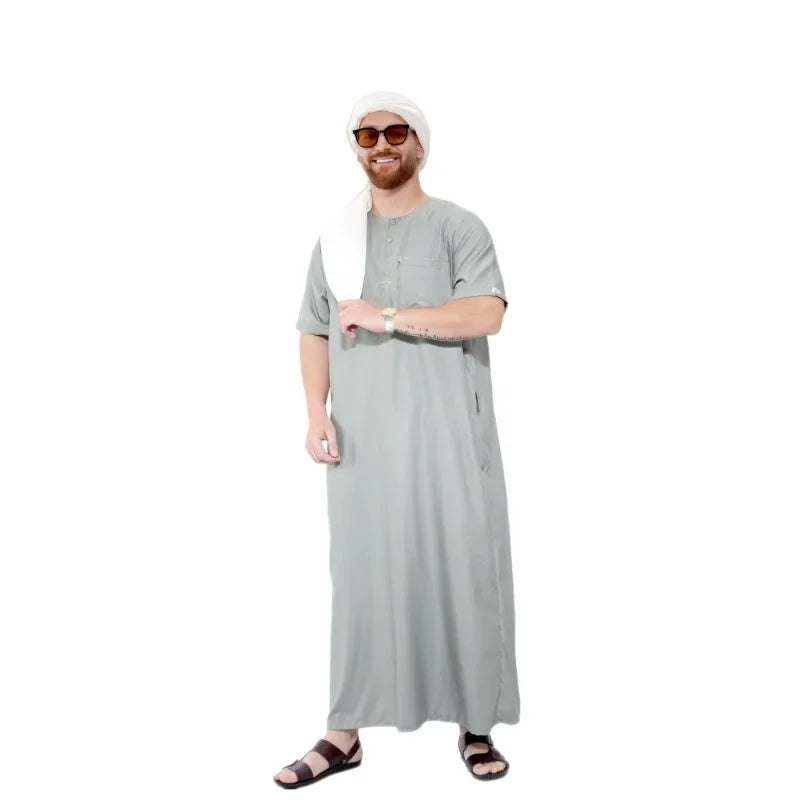 Muslim Abaya Islamic Clothing Men Kaftan Pakistan Muslim Saudi Arabia Djellaba Islam Clothing Afghan Short sleeved Robe Thobe