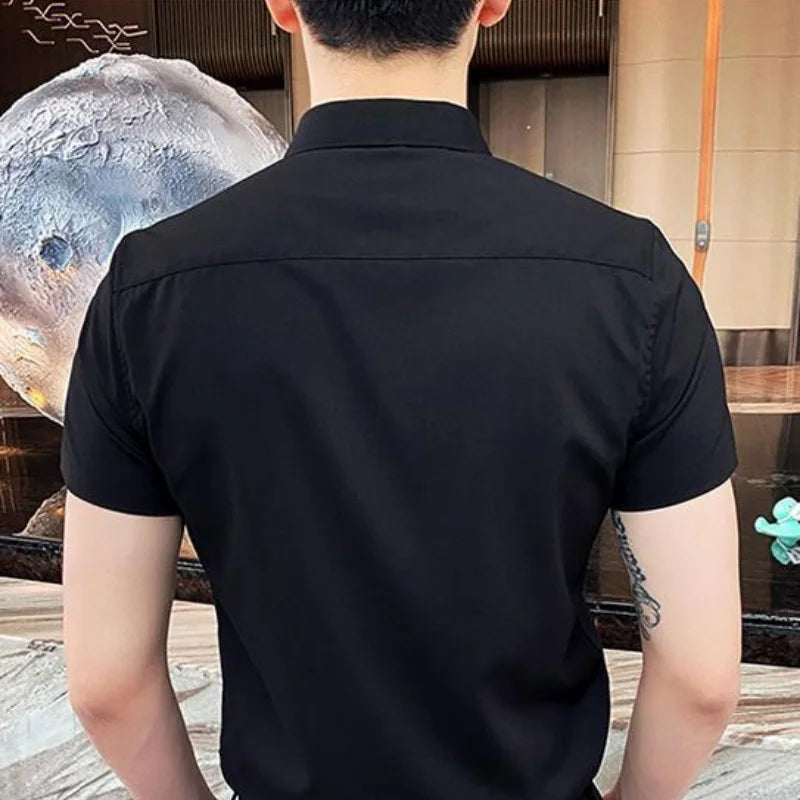 Black Man Tops Plain Shirts And Blouses For Men Short Sleeve Clothing With Collar Luxury Social Aesthetic Designer Original Cool