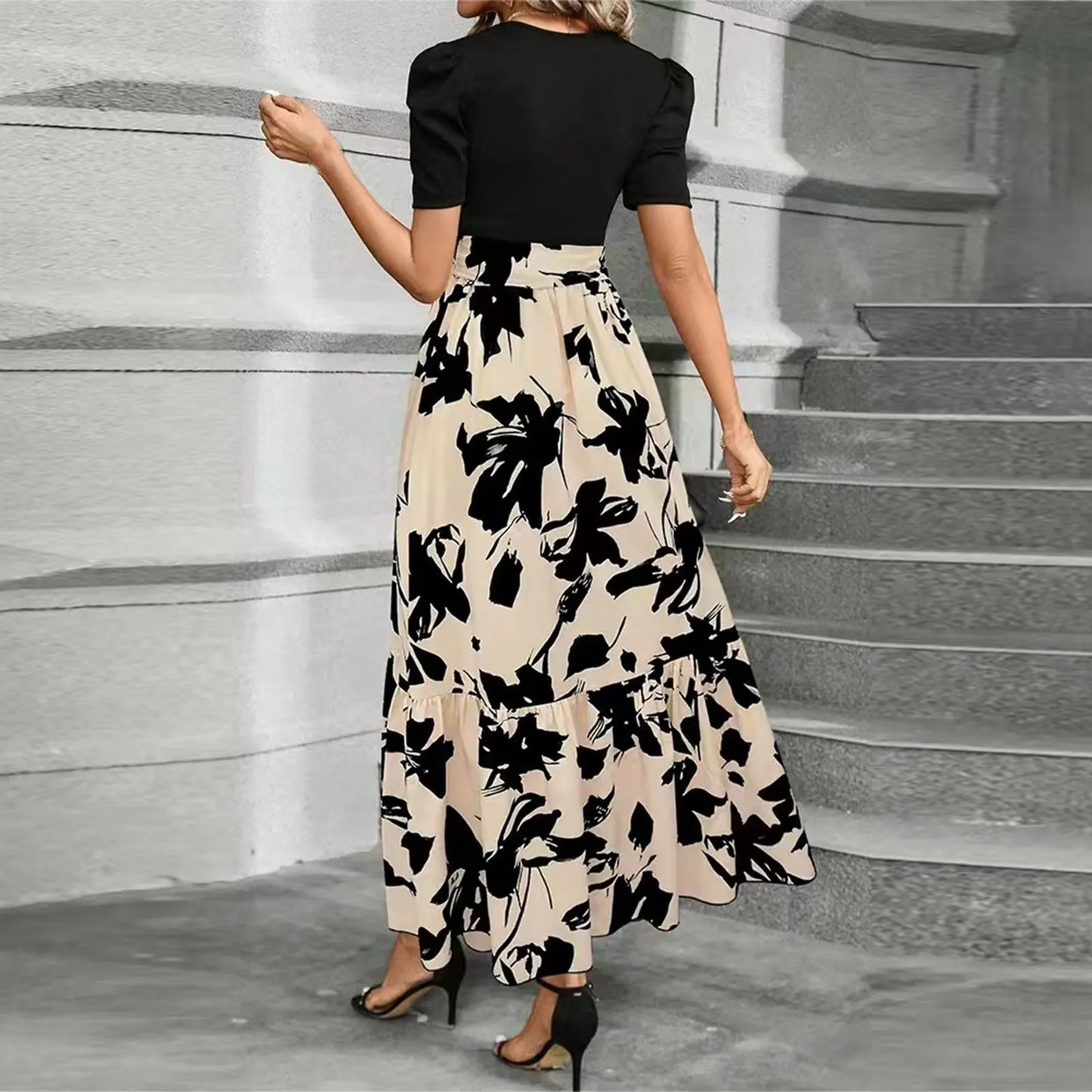 Dresses Elegant Office Lady Outfits A-line Lace-up Slim Fit Waist Ruffle Hem Skirt Women Dress Summer vestidos de mujer casuales