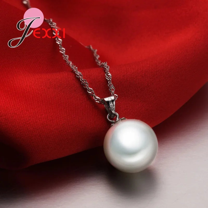 925 Sterling Silver Jewelry Set Earring Necklace Exquisite Polished Pearls Ornaments for Woman Wedding Accessories