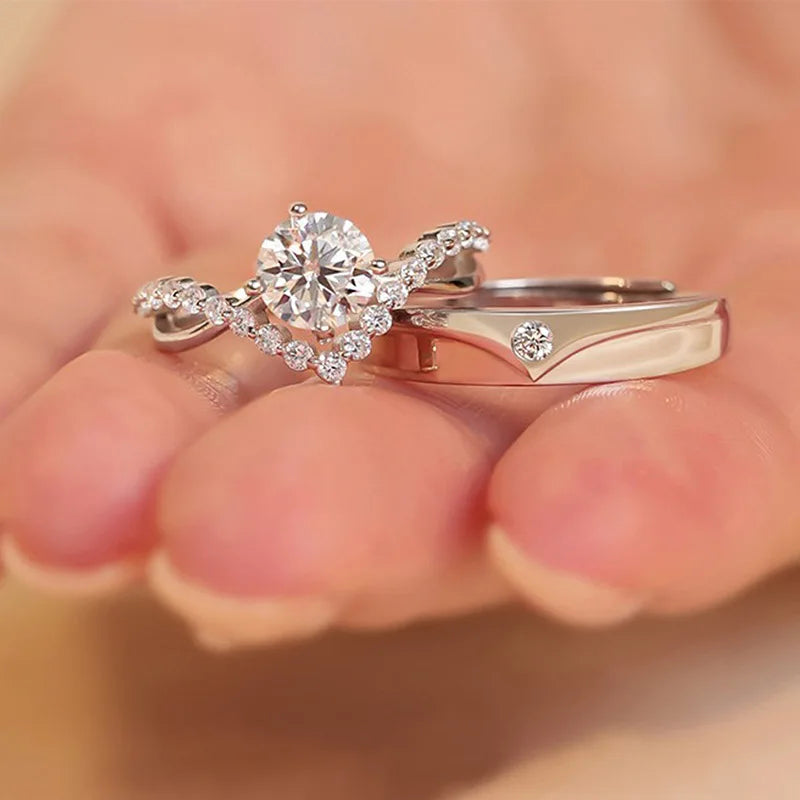 V-Shape 1 Ct. Adjustable Couple Ring Copper Plated Platinum Men Women 2 PCS Overlap Opening Wedding Finger Jewelry Drop Shipping