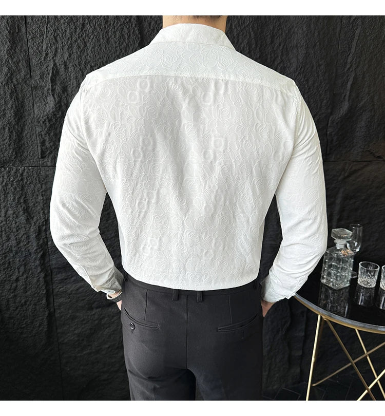 Camisas De Hombre Men Fashion Long Sleeve Jacquard Shirt High Quality Luxury Business Slimming Social Elegant Dress Casual Shirt