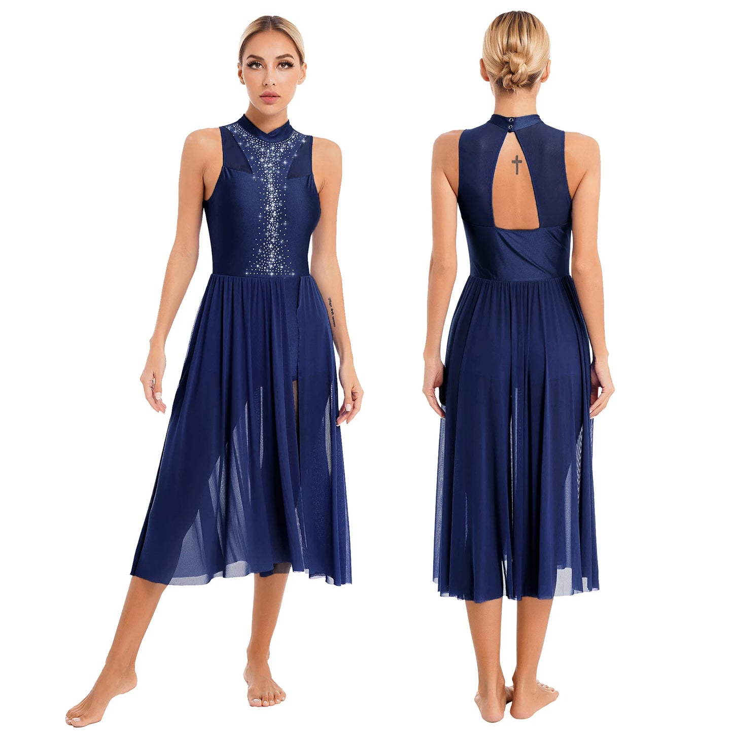 Womens Lyrical Dance Long Dress Cutout Back Full Length Overlay Leotard Costume Lady Latin Rumba Tango Maxi Dress Dancewear