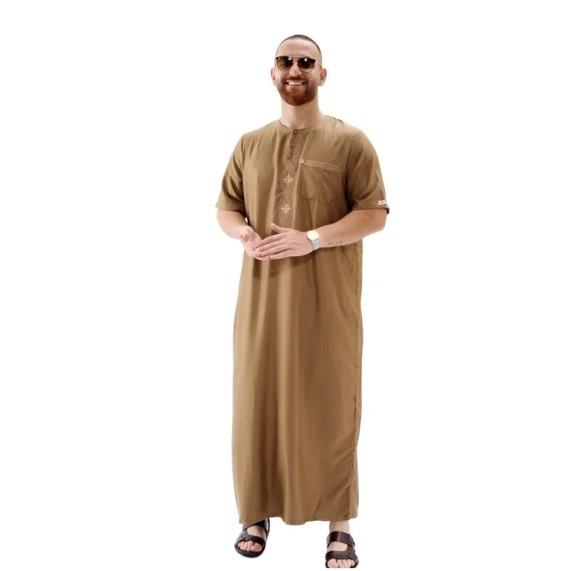 Muslim Abaya Islamic Clothing Men Kaftan Pakistan Muslim Saudi Arabia Djellaba Islam Clothing Afghan Short sleeved Robe Thobe