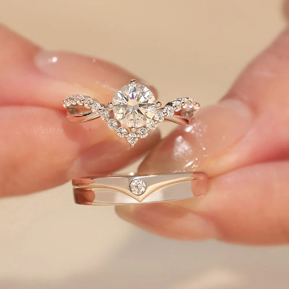 V-Shape 1 Ct. Adjustable Couple Ring Copper Plated Platinum Men Women 2 PCS Overlap Opening Wedding Finger Jewelry Drop Shipping