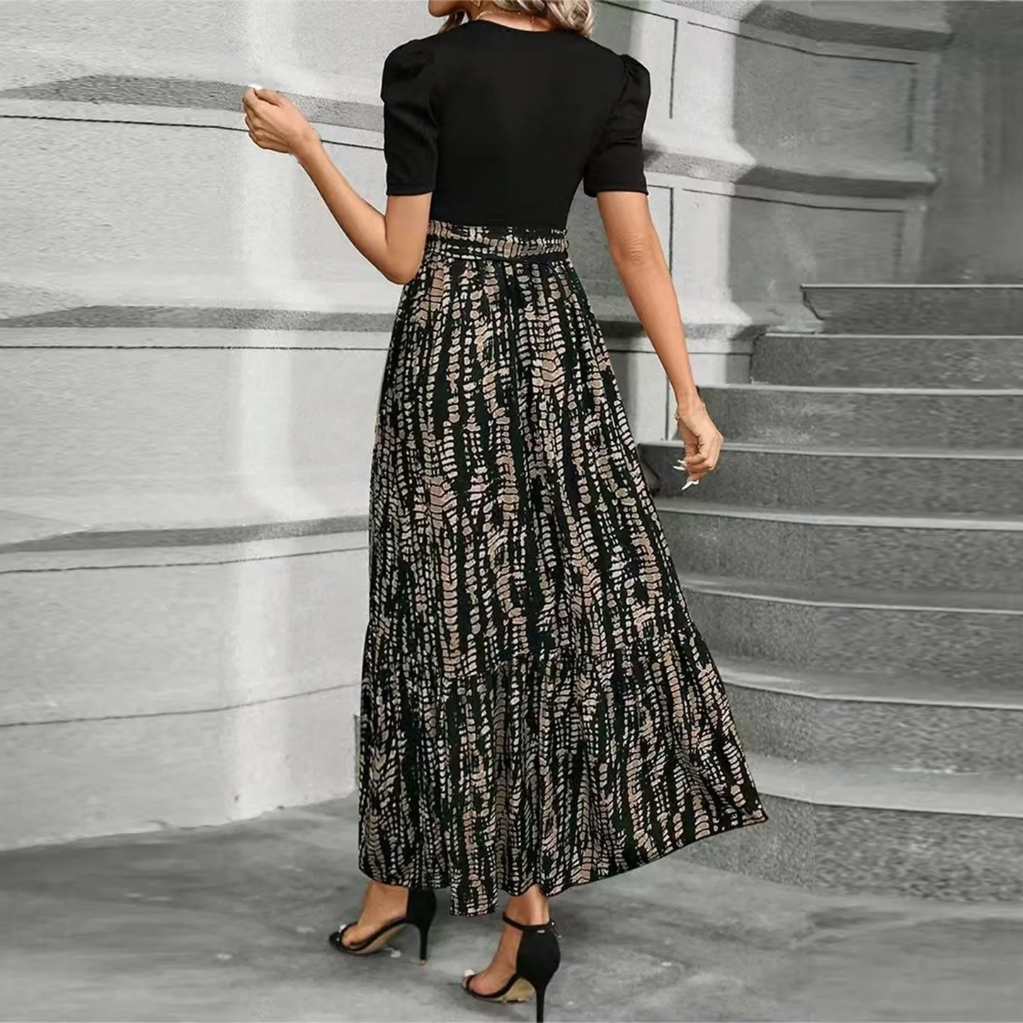 Dresses Elegant Office Lady Outfits A-line Lace-up Slim Fit Waist Ruffle Hem Skirt Women Dress Summer vestidos de mujer casuales