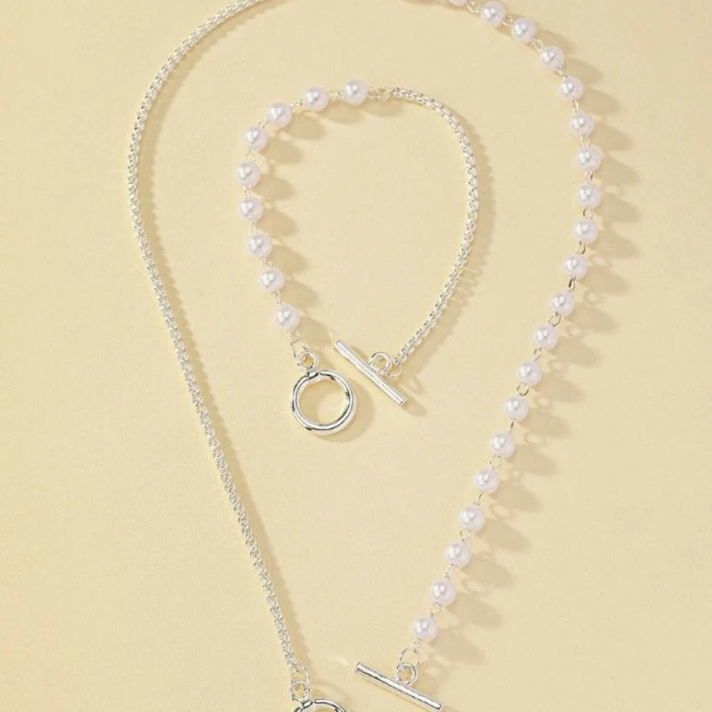 Bracelet Necklaces Jewelry Set Fashion Elegant Design Splicing Pearl Chain Light Luxury Jewelry Set for Women Серьги Женские