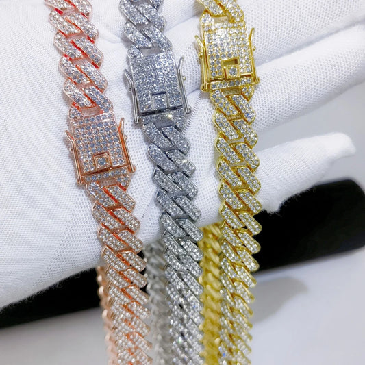 Fashion Men Cuban Link Iced Out Necklace 14MM width Rhinestones Chain Rapper CZ Cuban Chain Necklace Hip Hop Birthday Jewelry