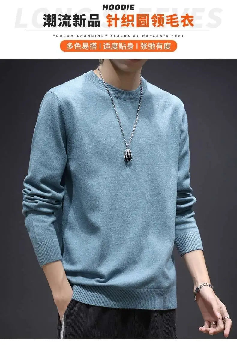 Sweater Men's Young Knitted Solid Color Casual Pullover Round Neck Sweaters