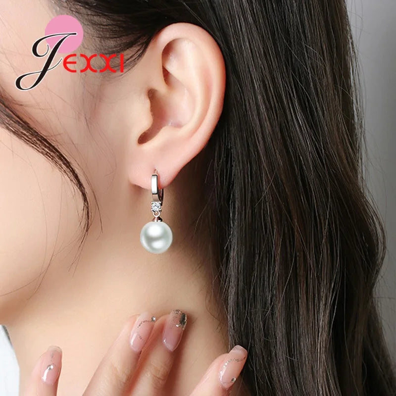 925 Sterling Silver Jewelry Set Earring Necklace Exquisite Polished Pearls Ornaments for Woman Wedding Accessories