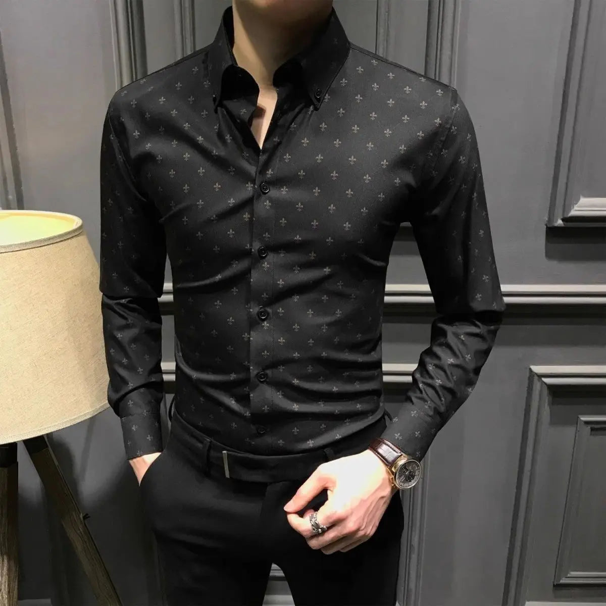 New Spring Autumn Printed Fashionable Men's Long-sleeved Shirts Slim Shirts Trendy Casual Business Tops No Ironing Anti-wrinkle