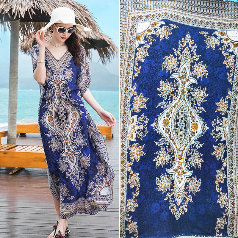 Summer Printed Rayon Fabric Soft Comfortable By The Meter for Women\'s Dress Shirts Diy Sewing Cloth Flowers Breathable Green