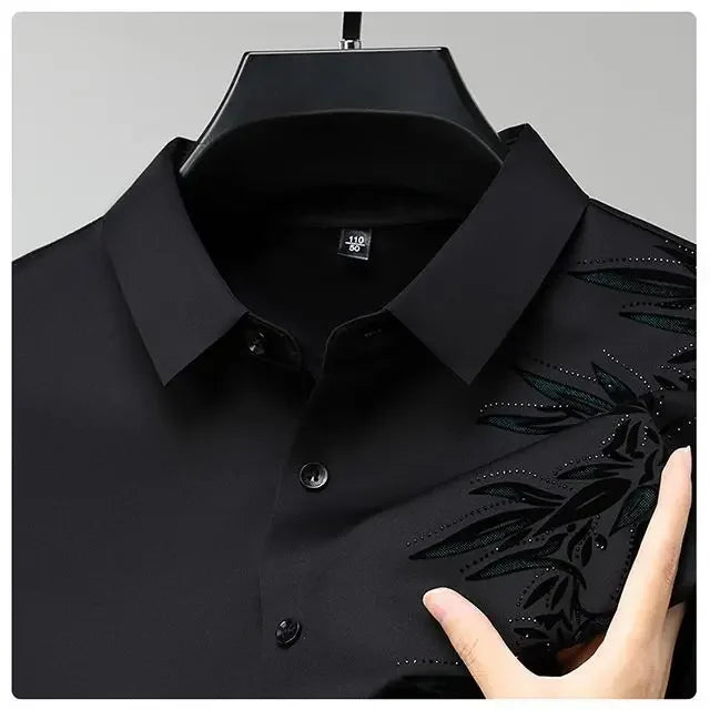 Autumn Winter Plus Fleece Men Shirts Printing Anti-Wrinkle Thermal Turn-down Collar Long Sleeve Banquet Single-breasted Tops