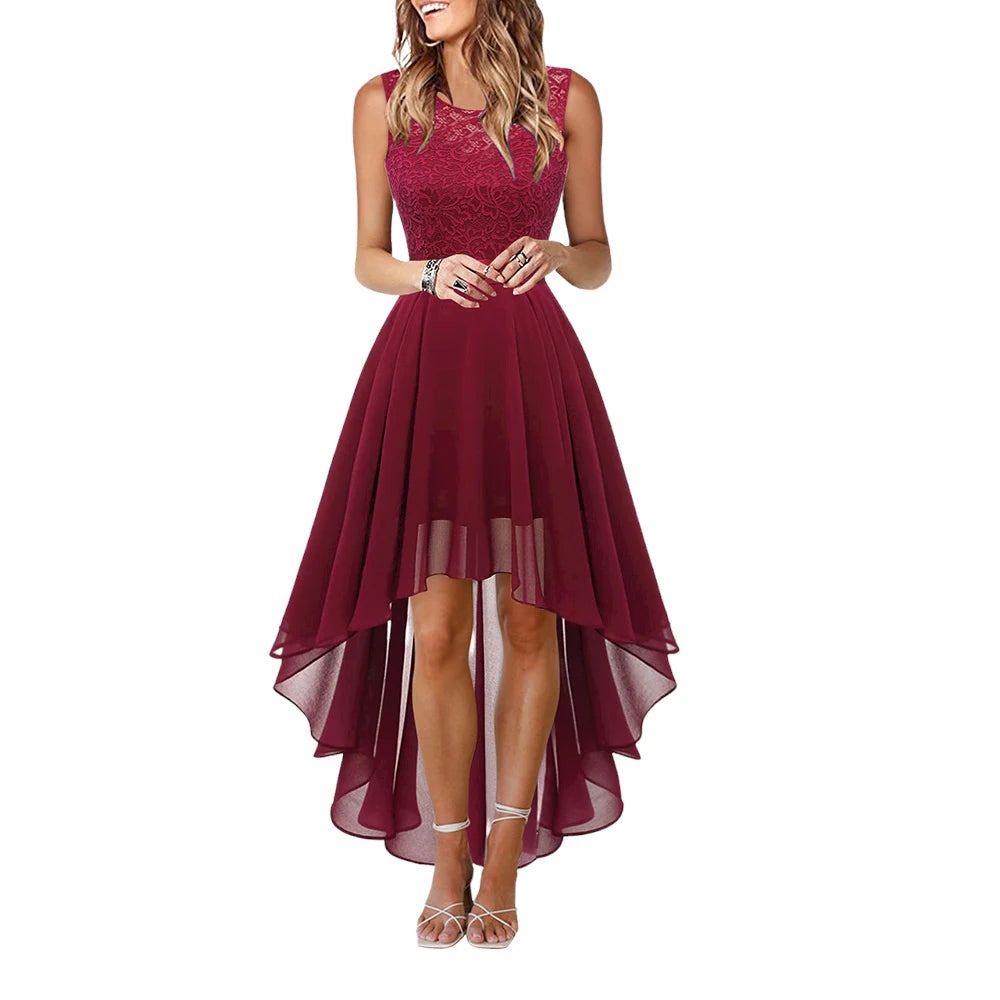 Lady Evening Gowns Dress Plus Size Formal Occas Lace Sleeveless Dress Elegant Solid Fashion Wedding Party Female Dresses