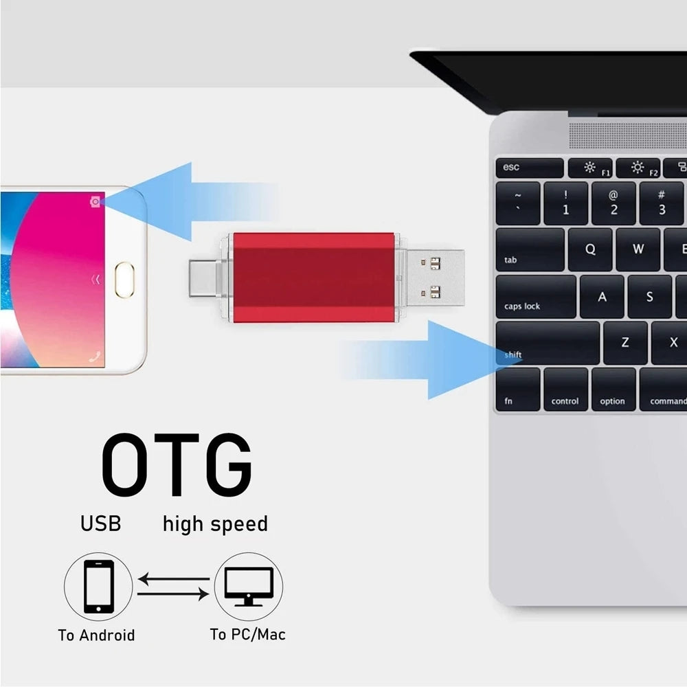 BINFUL 2NI1 TYPE-C USB 2.0 Flash Drive 2TB 1TB 512GB High speed Pen drive with key chain Memory stick Creative Business gift U d