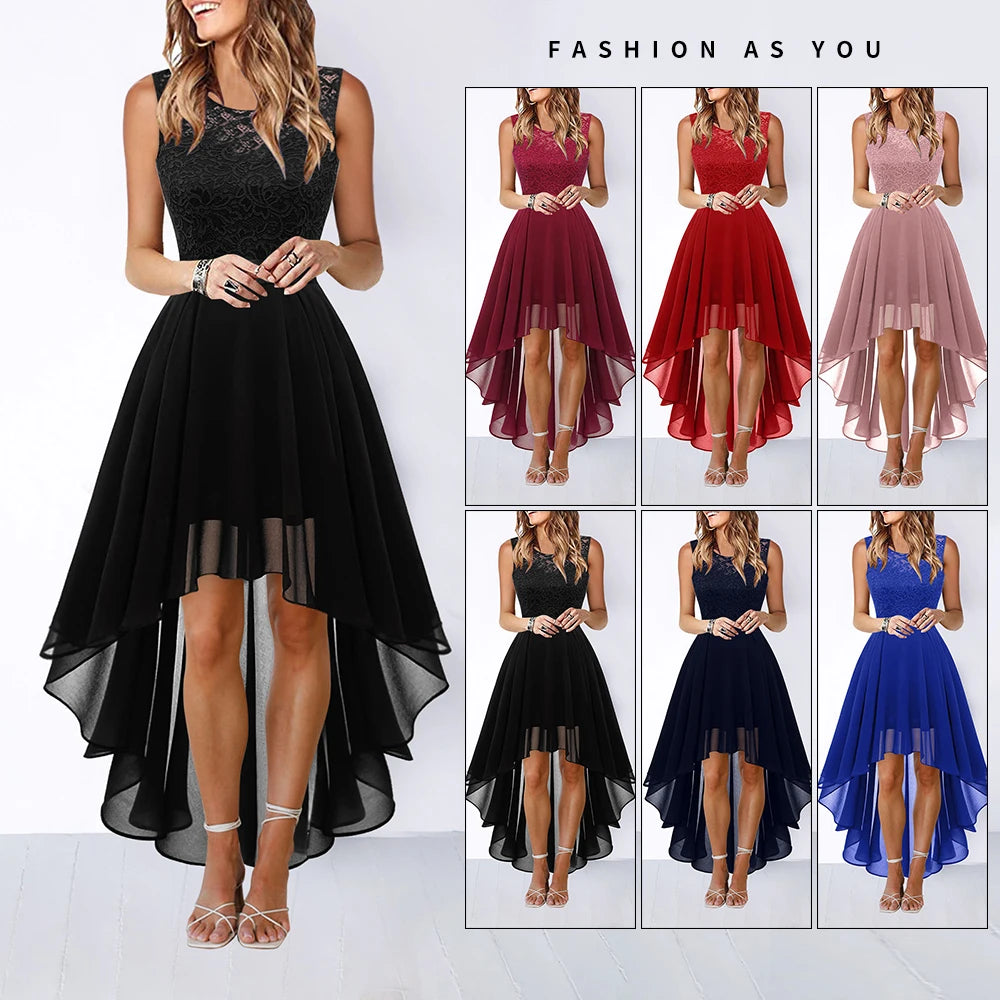 Lady Evening Gowns Dress Plus Size Formal Occas Lace Sleeveless Dress Elegant Solid Fashion Wedding Party Female Dresses