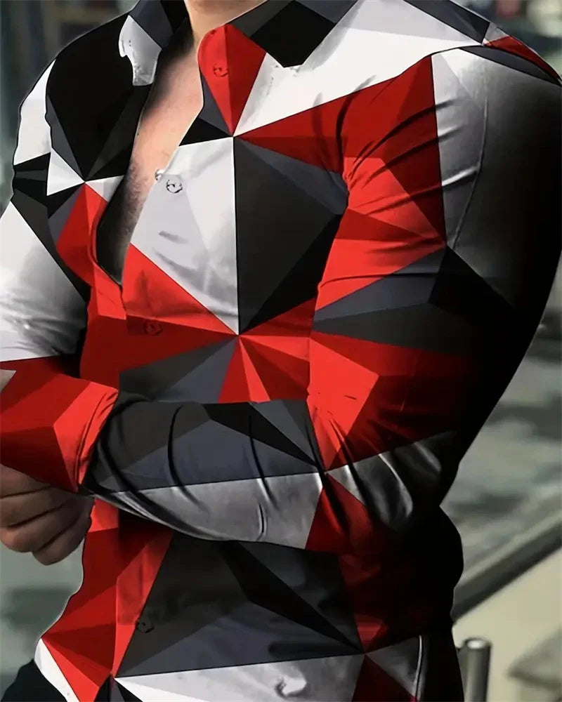 2024 Fashion Leopard Print Men's Long Sleeve Shirt Fashion Casual Button Lapel Tops Men's Spring  Autumn Top Men's Shirt