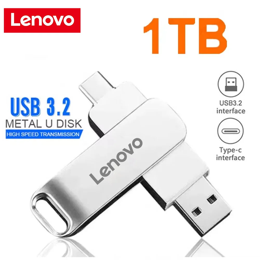 Lenovo 64TB USB 3.2 Pen Drive 16TB 2TB USB Stick High Speed Transfer Metal Portable SSD Pendrive Cle U Disk Flash Drive Memoria