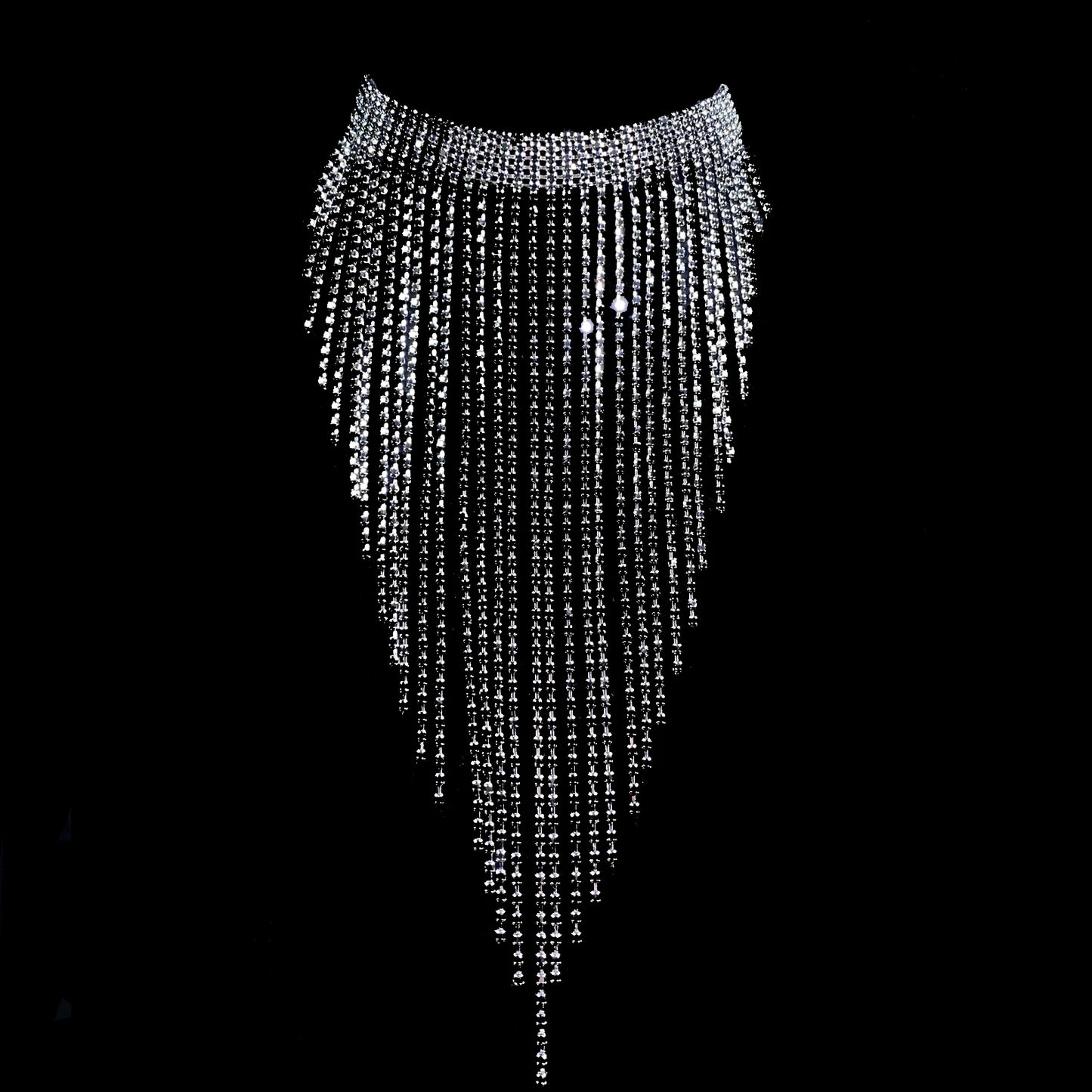 1PC Luxury Long Tassel Necklace Full of Rhinestone Ladies Crystal Necklace Banquet Party Wedding