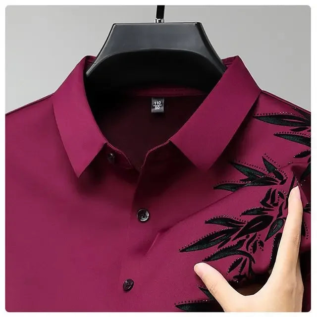 Autumn Winter Plus Fleece Men Shirts Printing Anti-Wrinkle Thermal Turn-down Collar Long Sleeve Banquet Single-breasted Tops