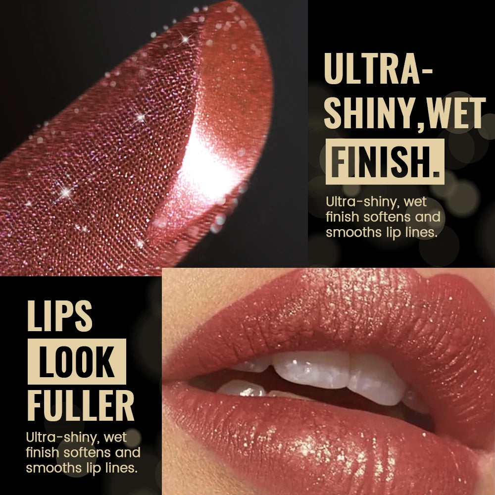 Glitter Lipstick, a pressable pearlescent lipstick, is very shiny like crushed diamond particles, smooth and long-lasting, has a