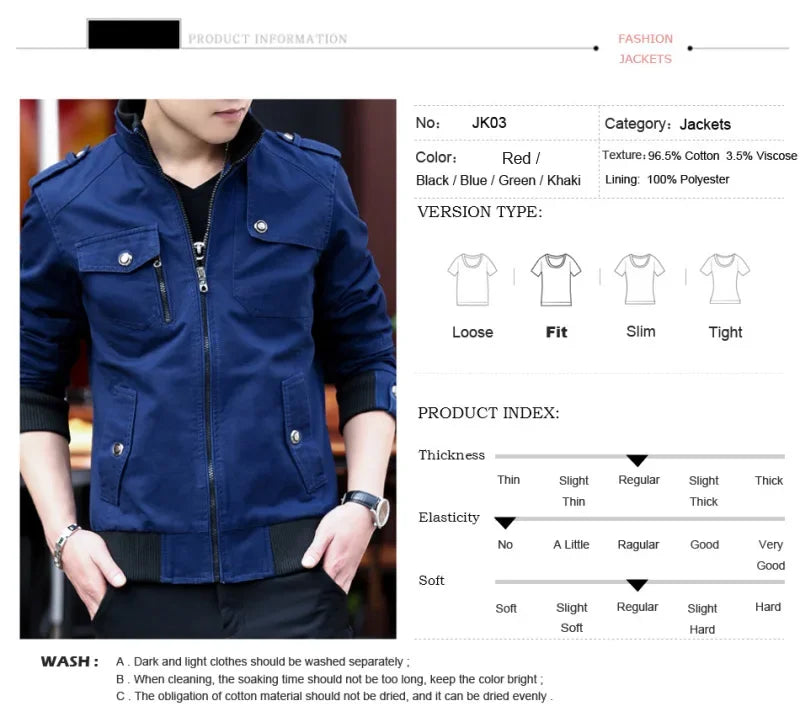 mens cargo jackets New Fashion bomber jacket mens wear simple British style Warm Windproof Jacket and coat baseball jacket male