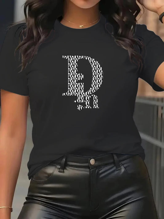 Din Women's T-Shirt Fashion Casual Crew Neck Short Sleeve Cotton Tees Tops Summer Streetwear Luxury Brand T-shirt