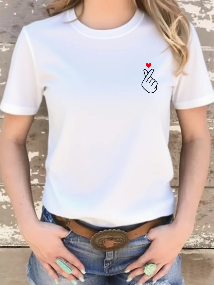 Finger Love Symbol T-shirt Finger Kpop Shirt Women Graphic T-Shirts Cute K-Pop Tee Short Sleeve Female Tops