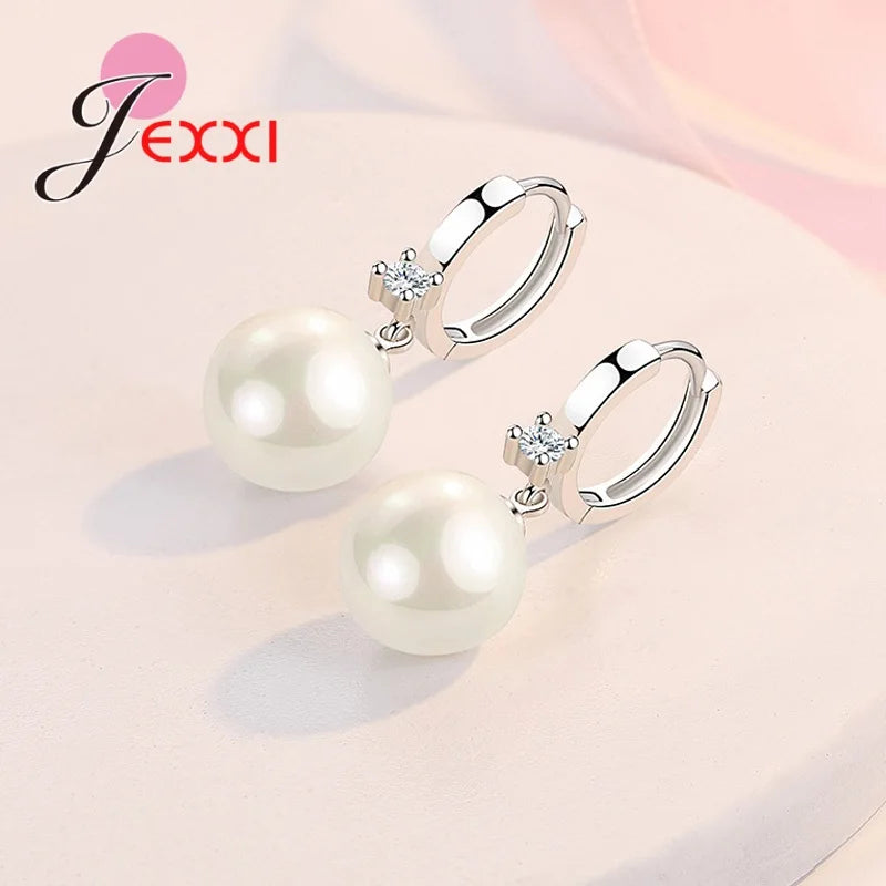 925 Sterling Silver Jewelry Set Earring Necklace Exquisite Polished Pearls Ornaments for Woman Wedding Accessories