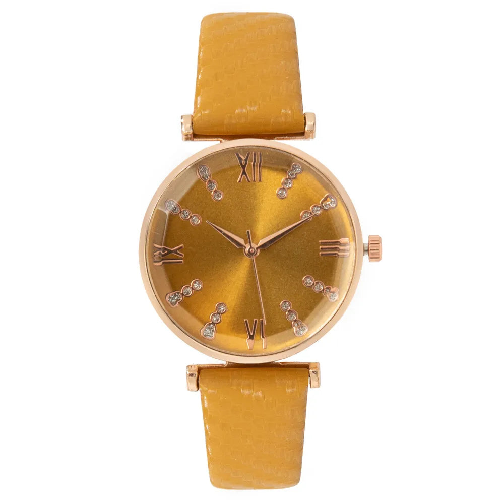 Luxury Ladies Brand Diamond Roman Design Lady Watches Dress Quartz Watch Fashion Green Leather Strap Women Wristwatches
