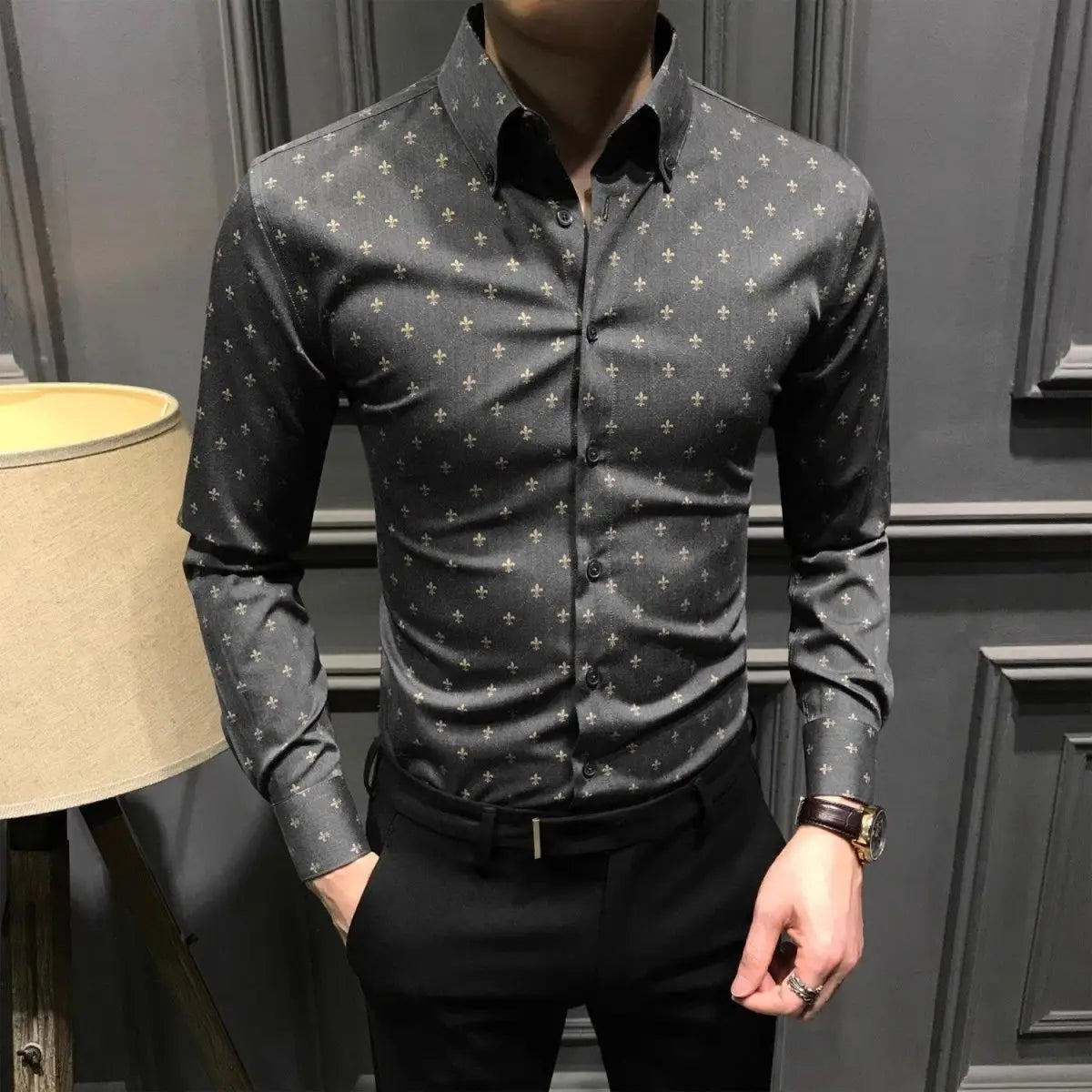 New Spring Autumn Printed Fashionable Men's Long-sleeved Shirts Slim Shirts Trendy Casual Business Tops No Ironing Anti-wrinkle