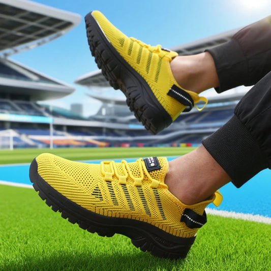 Men's Casual Mesh Shoe Breathable Knitted Comfortable Outdoor Flat Walking Shoes Trendy Striped Design Jogging Shoe Sneakers Men