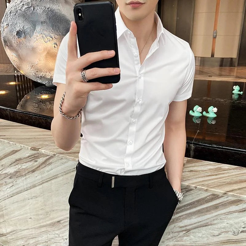 Black Man Tops Plain Shirts And Blouses For Men Short Sleeve Clothing With Collar Luxury Social Aesthetic Designer Original Cool