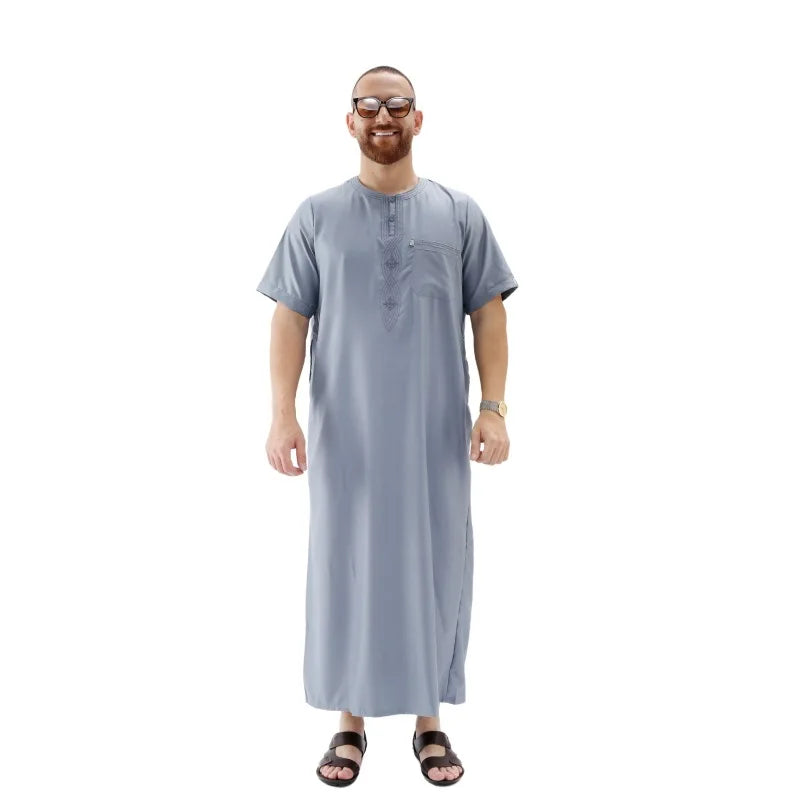 Muslim Abaya Islamic Clothing Men Kaftan Pakistan Muslim Saudi Arabia Djellaba Islam Clothing Afghan Short sleeved Robe Thobe