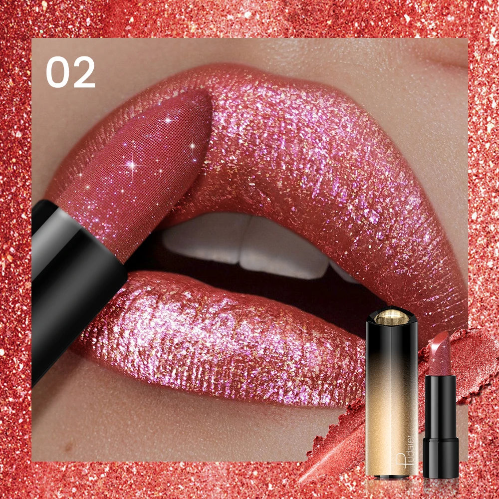 Glitter Lipstick, a pressable pearlescent lipstick, is very shiny like crushed diamond particles, smooth and long-lasting, has a