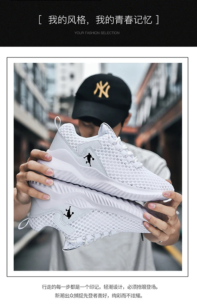 Men Sneakers Lightwhite Breathable Running Shoes for Men Mesh Summer Lace-Up Outdoor Walking Shoe Zapatillas De Deporte